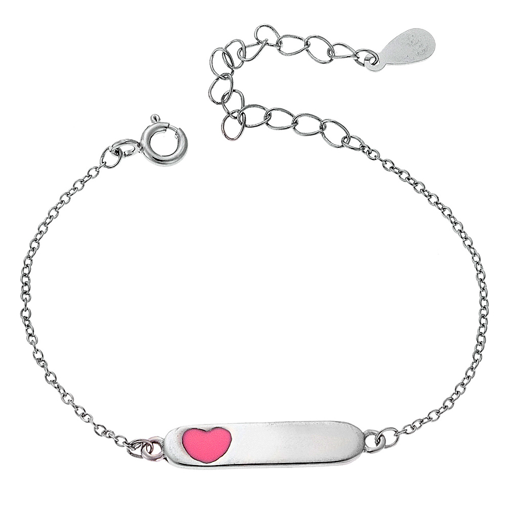 Βραχιόλι παιδικό SENZA ασήμι 925, ταυτότητα με ροζ καρδιά - SSR1694