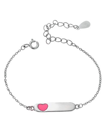 Βραχιόλι παιδικό SENZA ασήμι 925, ταυτότητα με ροζ καρδιά - SSR1694