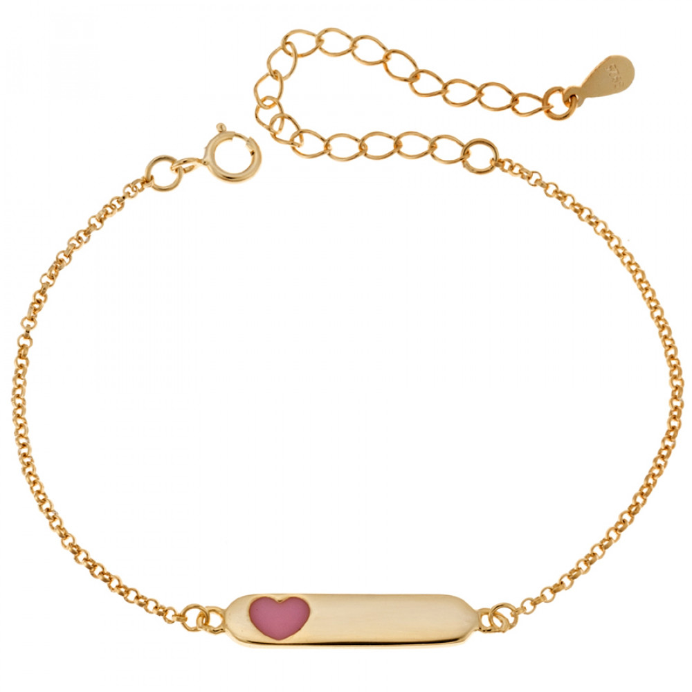 Βραχιόλι παιδικό SENZA ασήμι 925, ταυτότητα με ροζ καρδιά - SSR1694GD