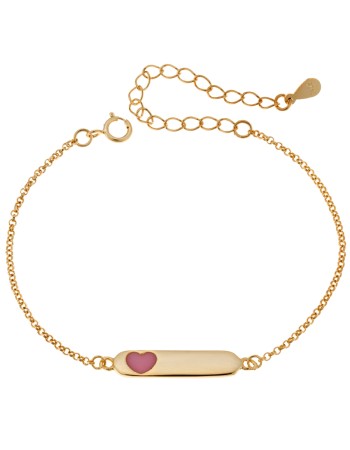 Βραχιόλι παιδικό SENZA ασήμι 925, ταυτότητα με ροζ καρδιά - SSR1694GD