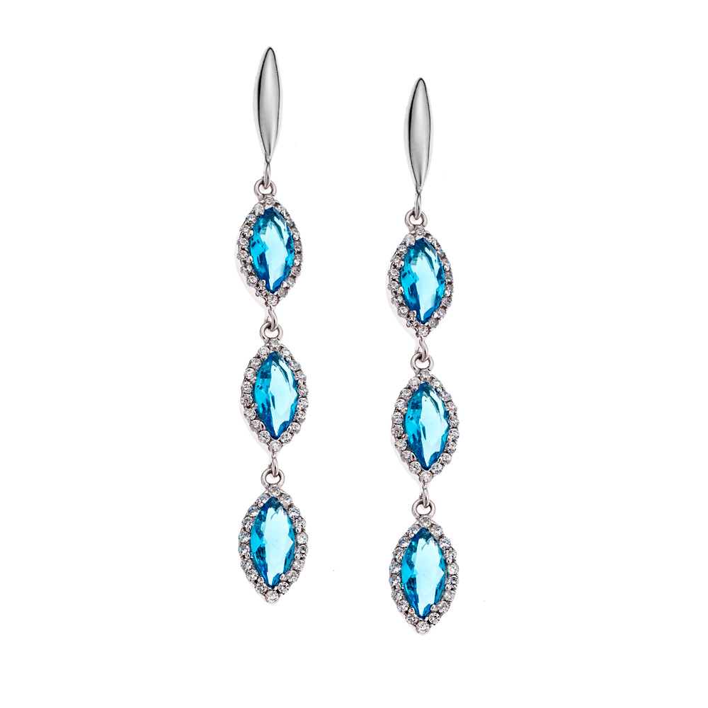 Σκουλαρίκια SENZA ασήμι 925 με λευκά και γαλάζια ζιργκόν - SSR1752AM