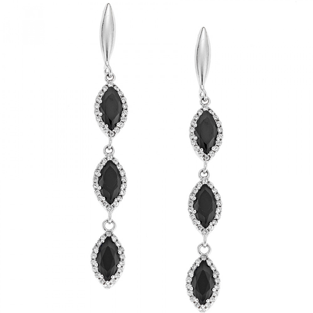 Σκουλαρίκια SENZA ασήμι 925 με λευκά και μαύρα ζιργκόν - SSR1752BK