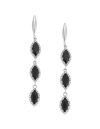 Σκουλαρίκια SENZA ασήμι 925 με λευκά και μαύρα ζιργκόν - SSR1752BK