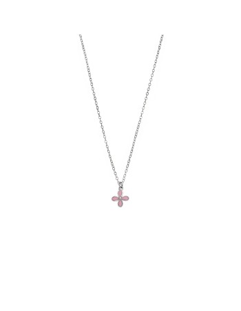 Μενταγιόν παιδικό SENZA ασήμι 925, σταυρουδάκι με ροζ σμάλτο - SSR1859