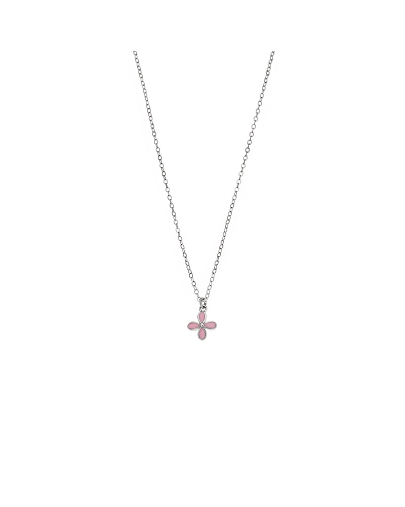 Μενταγιόν παιδικό SENZA ασήμι 925, σταυρουδάκι με ροζ σμάλτο - SSR1859