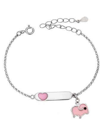 Βραχιόλι παιδικό SENZA ασήμι 925, καρδιά και προβατάκι με ροζ σμάλτο - SSR1861BR