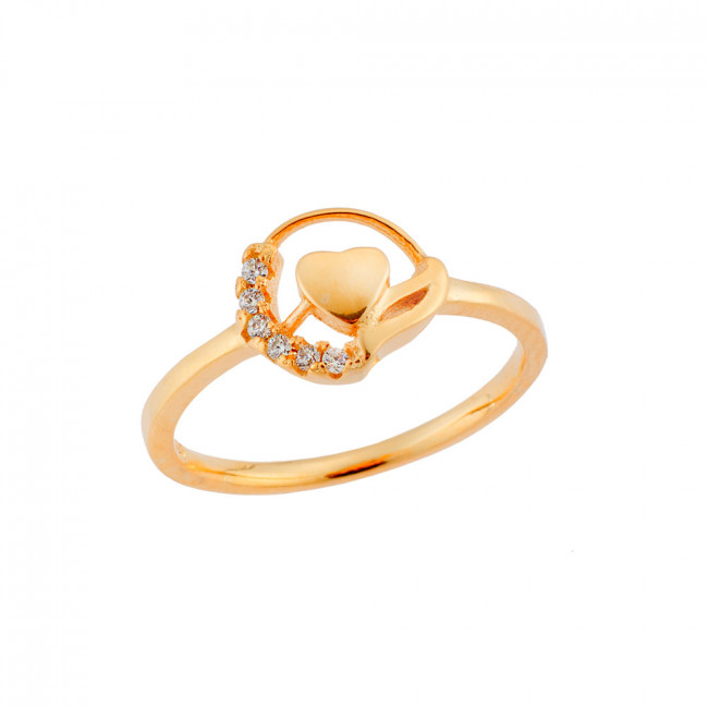 Δαχτυλίδι SENZA κίτρινο επιχρυσωμένο ασήμι 925, καρδιά με λευκά ζιργκόν - SSR1932GD