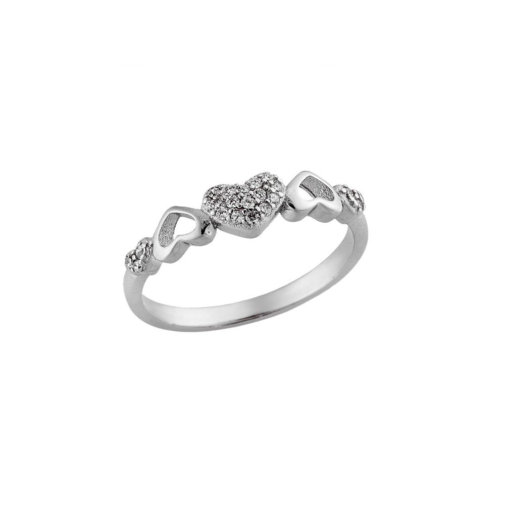 Δαχτυλίδι SENZA ασήμι 925, καρδούλες με λευκά ζιργκόν - SSR1963SR