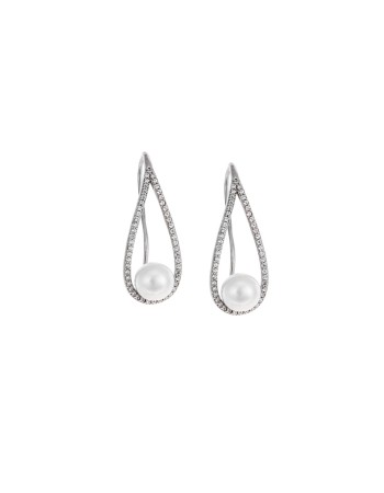 Σκουλαρίκια SENZA ασήμι 925, δάκρυ με μαργαριτάρι και λευκά ζιργκόν - SSR2041