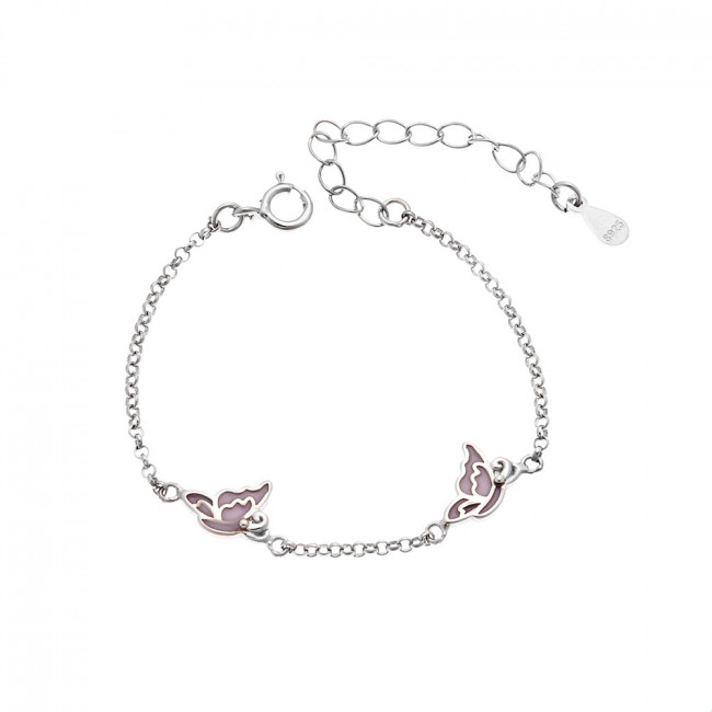 Βραχιόλι παιδικό SENZA ασήμι 925 , πεταλούδες με ροζ σμάλτο - SSR2142