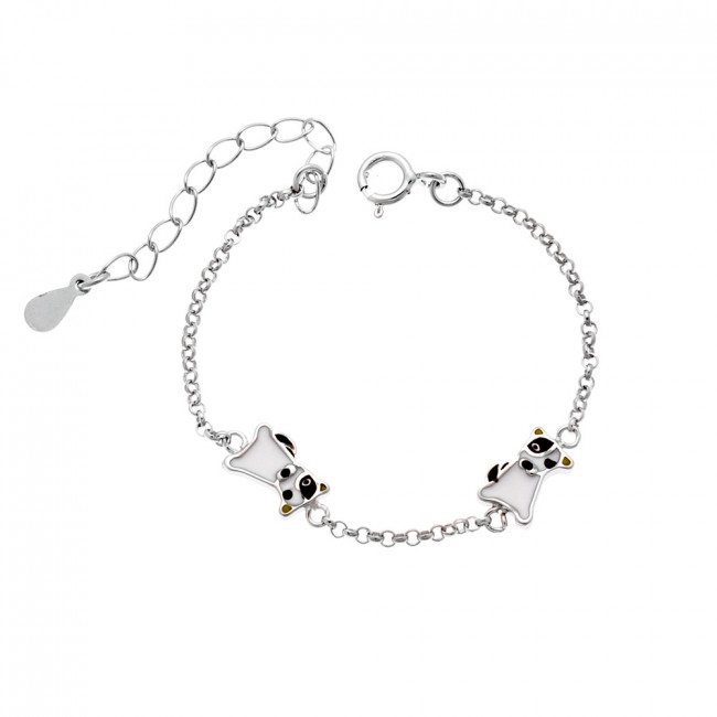 Βραχιόλι παιδικό SENZA ασήμι 925 , σκυλάκια με λευκό και μαύρο σμάλτο - SSR2144