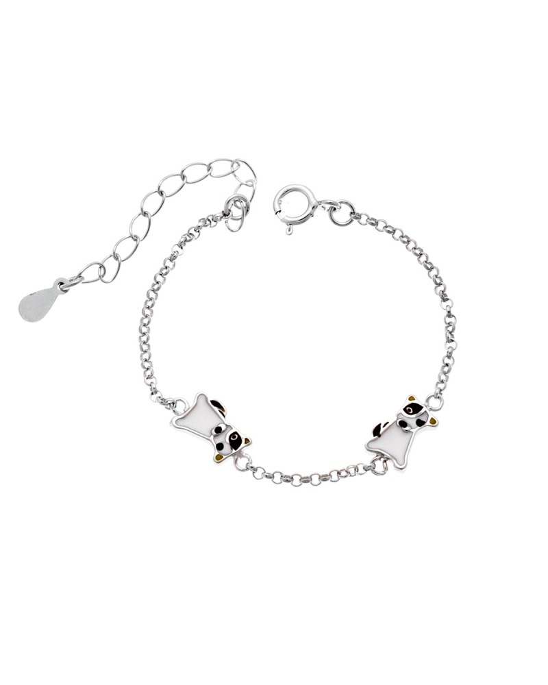 Βραχιόλι παιδικό SENZA ασήμι 925 , σκυλάκια με λευκό και μαύρο σμάλτο - SSR2144