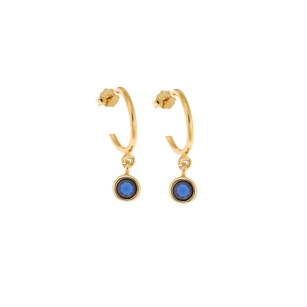 Σκουλαρίκια Κρίκοι Senza επιχρυσωμένο ασήμι 925, μονόπετρο στρογγυλό - SSR2241GBLKR