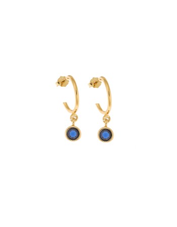 Σκουλαρίκια Κρίκοι Senza επιχρυσωμένο ασήμι 925, μονόπετρο στρογγυλό - SSR2241GBLKR