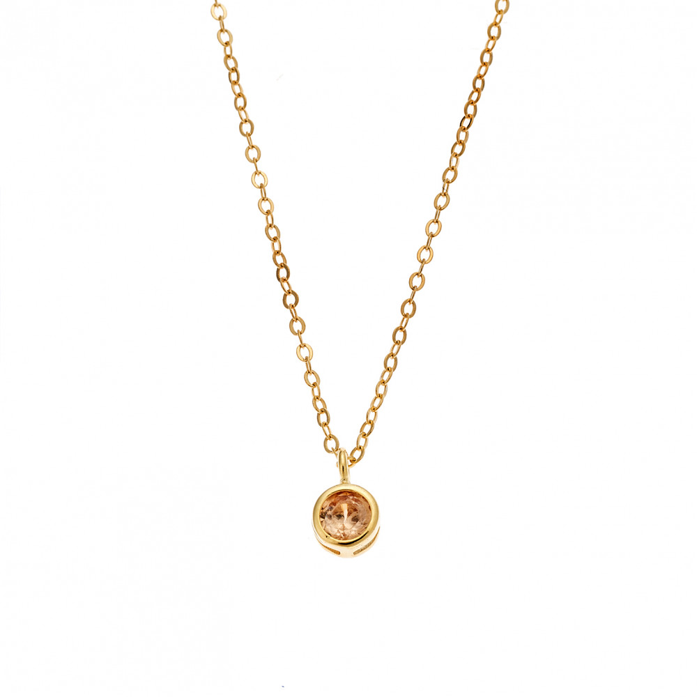 Κολιέ SENZA κίτρινο επιχρυσωμένο ασήμι 925, μονόπετρο με μπεζ ζιργκόν - SSR2241GC