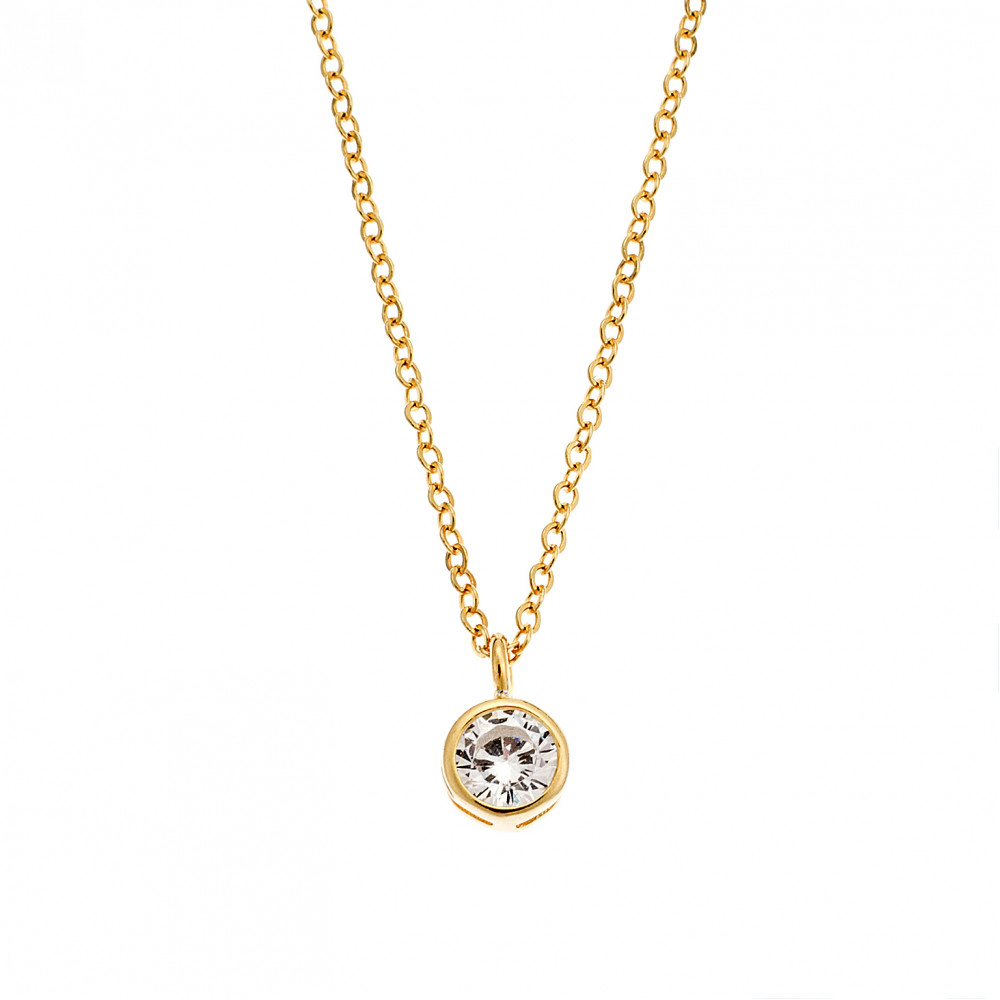 Κολιέ SENZA κίτρινο επιχρυσωμένο ασήμι 925, μονόπετρο με λευκό ζιργκόν - SSR2241GD