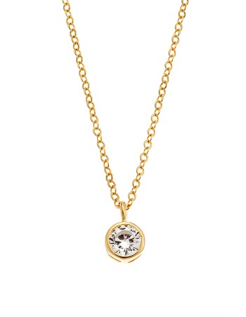 Κολιέ SENZA κίτρινο επιχρυσωμένο ασήμι 925, μονόπετρο με λευκό ζιργκόν - SSR2241GD