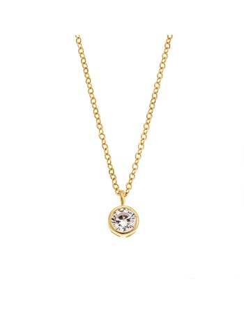 Κολιέ SENZA κίτρινο επιχρυσωμένο ασήμι 925, μονόπετρο με λευκό ζιργκόν - SSR2241GD