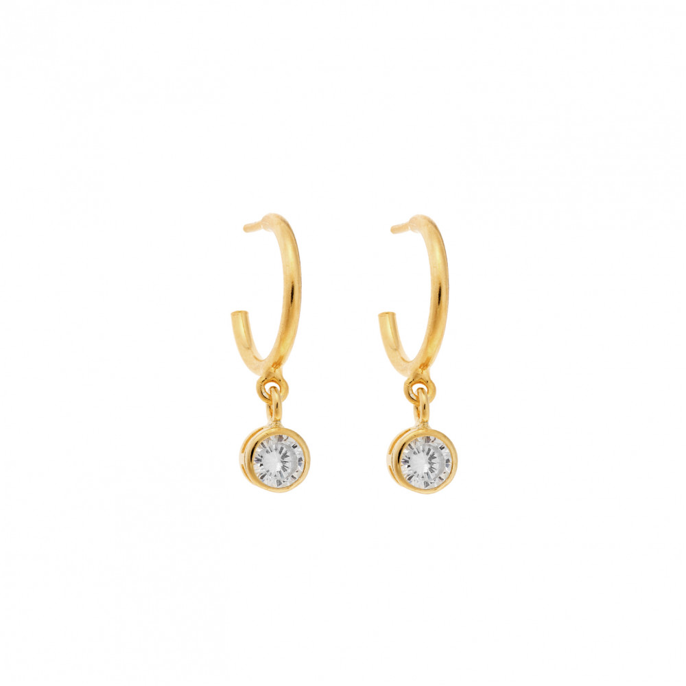 Σκουλαρίκια Κρίκοι Senza επιχρυσωμένο ασήμι 925, μονόπετρο στρογγυλό - SSR2241GDKR