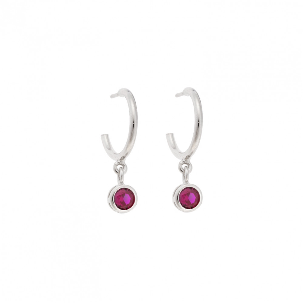 Σκουλαρίκια Κρίκοι Senza ασήμι 925, μονόπετρο στρογγυλό - SSR2241SFKR