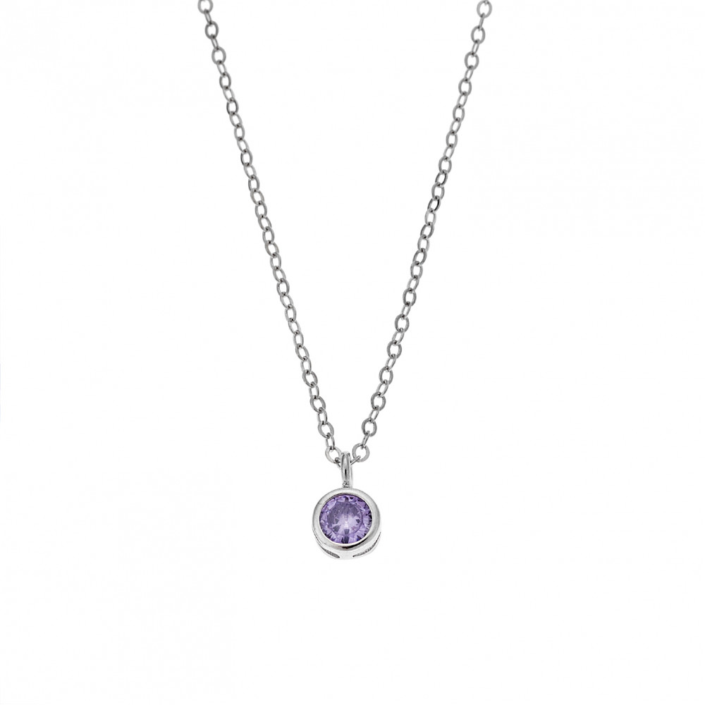 Κολιέ SENZA ασήμι 925, μονόπετρο με μωβ ζιργκόν - SSR2241SPE