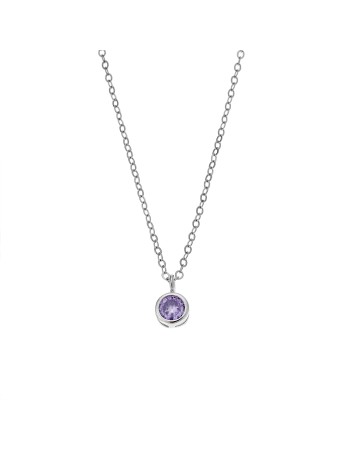 Κολιέ SENZA ασήμι 925, μονόπετρο με μωβ ζιργκόν - SSR2241SPE