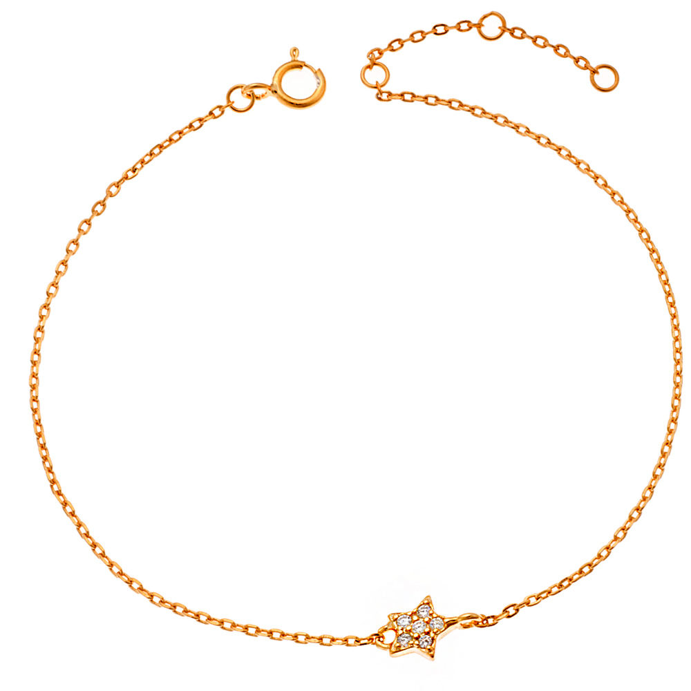 Βραχιόλι SENZA κίτρινο επιχρυσωμένο ασήμι 925, αστέρι με λευκά ζιργκόν - SSR2269GD
