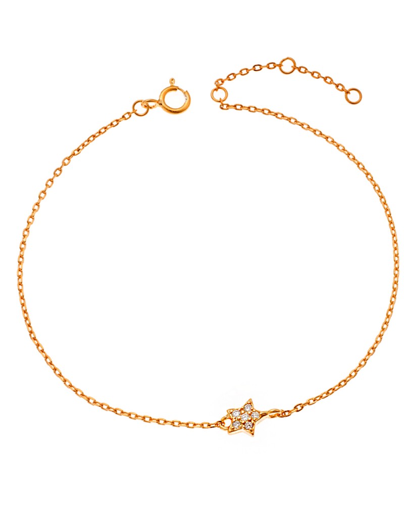 Βραχιόλι SENZA κίτρινο επιχρυσωμένο ασήμι 925, αστέρι με λευκά ζιργκόν - SSR2269GD