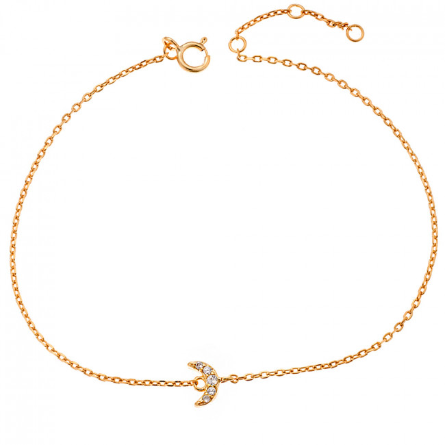 Βραχιόλι SENZA κίτρινο επιχρυσωμένο ασήμι 925, φεγγαράκι με λευκά ζιργκόν - SSR2274GD