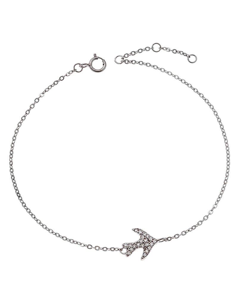 Βραχιόλι SENZA ασήμι 925, χελιδόνι με λευκά ζιργκόν - SSR2275SR