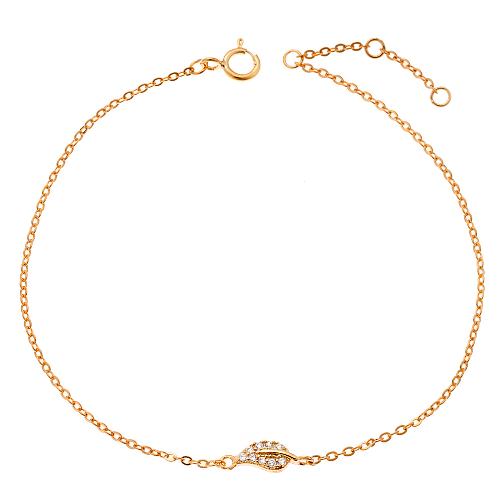 Βραχιόλι SENZA κίτρινο επιχρυσωμένο ασήμι 925, φύλλο με λευκά ζιργκόν - SSR2280GD