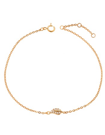 Βραχιόλι SENZA κίτρινο επιχρυσωμένο ασήμι 925, φύλλο με λευκά ζιργκόν - SSR2280GD