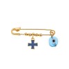 Παραμάνα SΕΝΖΑ κίτρινο επιχρυσωμένο ασήμι 925 με μπλε σταυρό και γαλάζιο ματάκι - SSR2295GDL