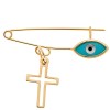 Παραμάνα SENZA κίτρινο επιχρυσωμένο ασήμι 925 με σταυρό και γαλάζιο ματάκι - SSR2299GDG