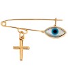 Παραμάνα SENZA κίτρινο επιχρυσωμένο ασήμι 925 με σταυρό και λευκό ματάκι - SSR2299GF1