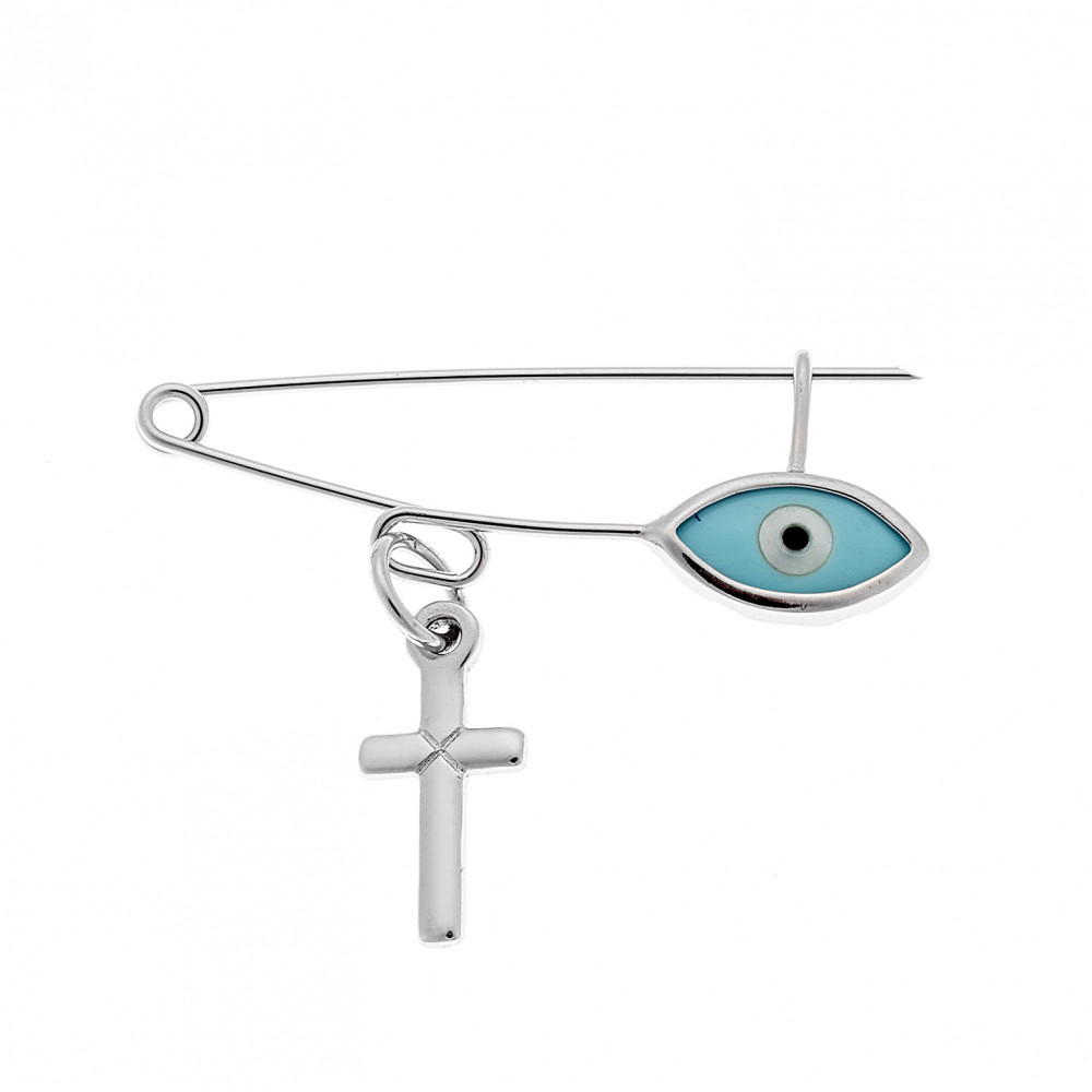 Παραμάνα SENZA ασήμι 925 με σταυρό και γαλάζιο ματάκι - SSR2299SCB