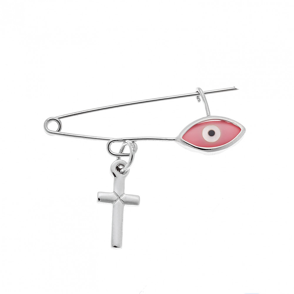 Παραμάνα SENZA ασήμι 925 με σταυρό και ροζ ματάκι - SSR2299SCG
