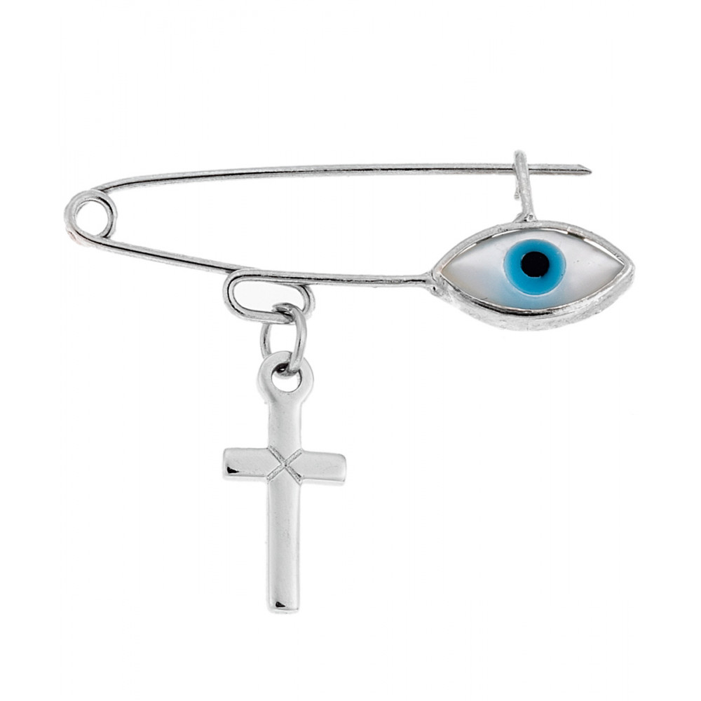 Παραμάνα SENZA ασήμι 925 με σταυρό και λευκό ματάκι - SSR2299SF1