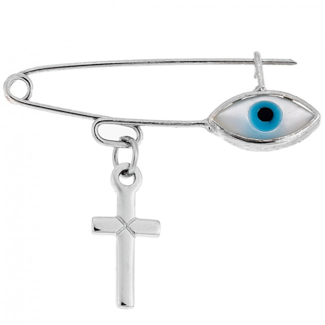 Παραμάνα SENZA ασήμι 925 με σταυρό και λευκό ματάκι - SSR2299SF1