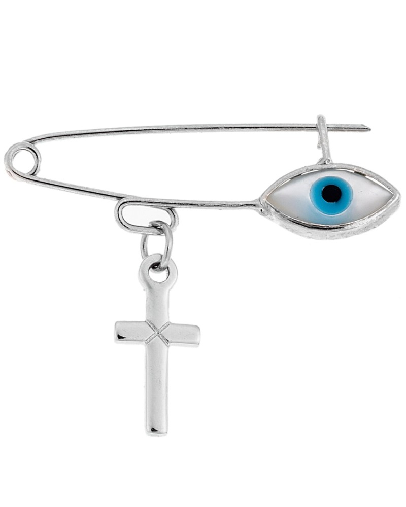Παραμάνα SENZA ασήμι 925 με σταυρό και λευκό ματάκι - SSR2299SF1