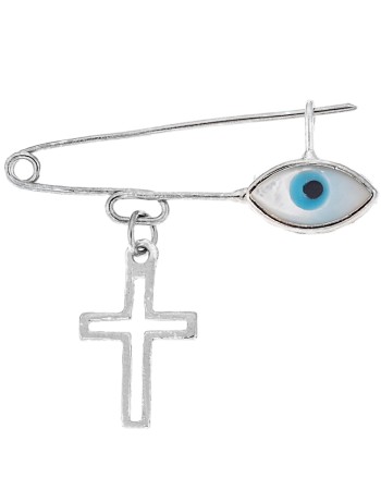 Παραμάνα SENZA ασήμι 925 με σταυρό και λευκό ματάκι - SSR2299SF2