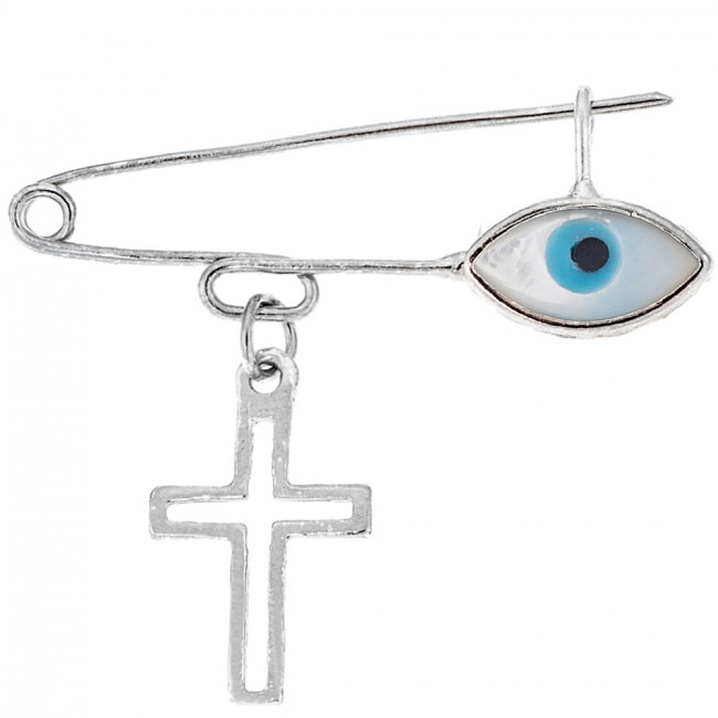 Παραμάνα SENZA ασήμι 925 με σταυρό και λευκό ματάκι - SSR2299SF2