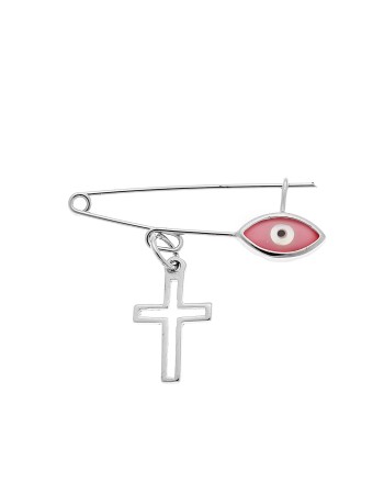 Παραμάνα SENZA ασήμι 925 με σταυρό και ροζ ματάκι - SSR2299SG