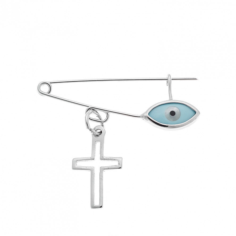 Παραμάνα SENZA ασήμι 925 με σταυρό και γαλάζιο ματάκι - SSR2299SRB