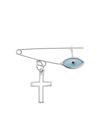 Παραμάνα SENZA ασήμι 925 με σταυρό και γαλάζιο ματάκι - SSR2299SRB