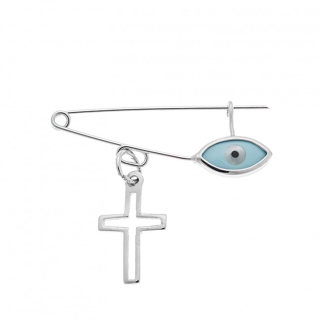 Παραμάνα SENZA ασήμι 925 με σταυρό και γαλάζιο ματάκι - SSR2299SRB