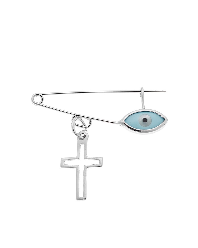 Παραμάνα SENZA ασήμι 925 με σταυρό και γαλάζιο ματάκι - SSR2299SRB