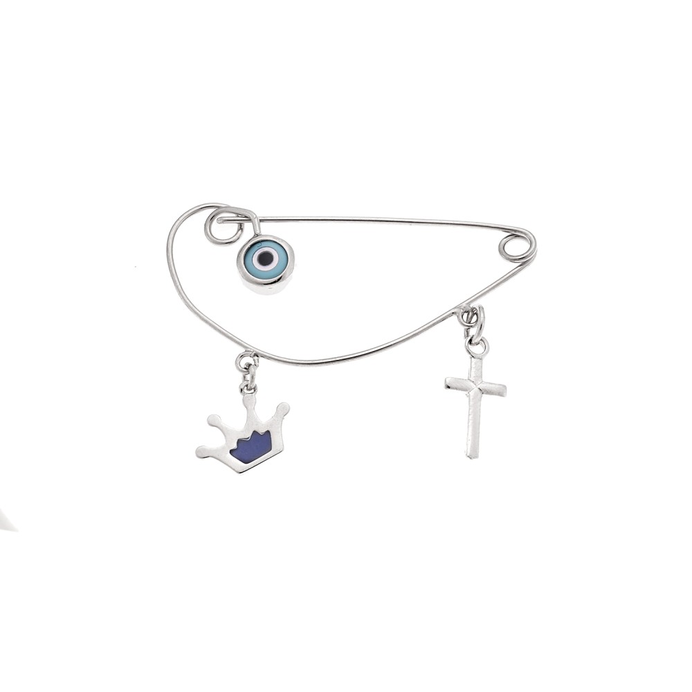 Παραμάνα SENZA ασήμι 925, ματάκι, σταυρός και κορώνα με μπλε σμάλτο - SSR2300SCB