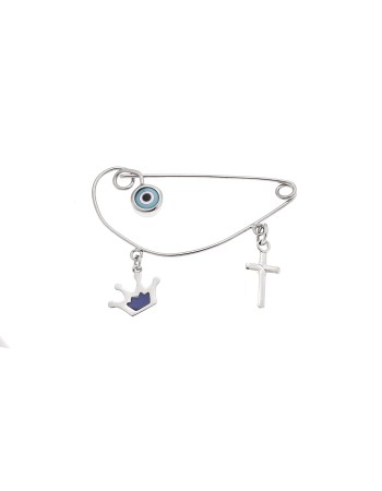 Παραμάνα SENZA ασήμι 925, ματάκι, σταυρός και κορώνα με μπλε σμάλτο - SSR2300SCB