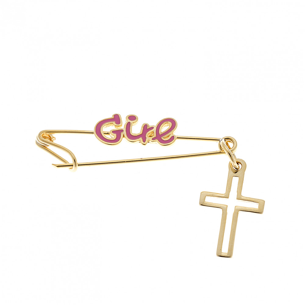 Παραμάνα SENZA κίτρινο επιχρυσωμένο ασήμι 925, Girl και λευκό ματάκι - SSR2301GC